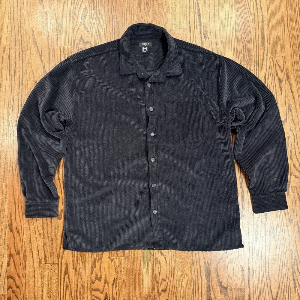Forever 21 Men Corduroy Button Down Shirt Long Sleeve‎ Medium Black